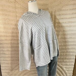 Iridium Gray Stripe Hooded Pullover Top
